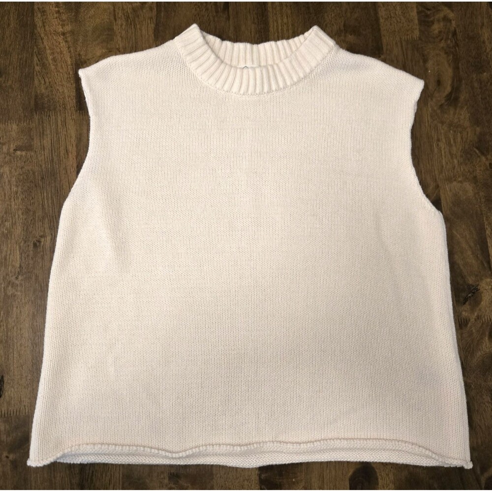 Candace Cameron Bure Ivory Mock Neck Sweater Vest Size S Minimalist Preppy Clean